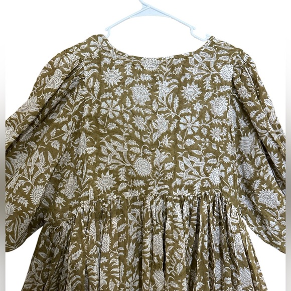 Daughters of India Kira Midi Dress 100% Cotton Boho Green Olive Floral Print  XL - Picture 11 of 13